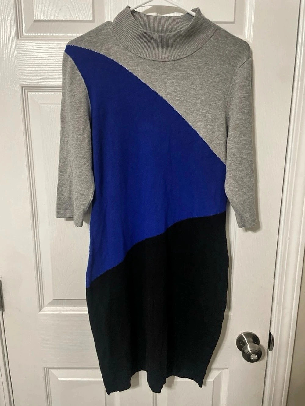 Calvin Klein Color Block Midi Dress Gray & Blue Size Large Like New